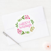 ピンクアンドホワイトハッピーホリデーズリース ラウンドシール (封筒)