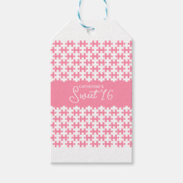 ピンクアンドホワイトパズル市松模様にスイーツ16 ギフトタグ