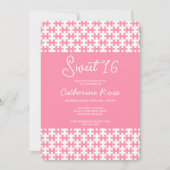 ピンクアンドホワイトパズル市松模様にスイーツ16 招待状 (正面)