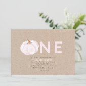 ピンクアンドホワイトパンプキンファースト誕生日招待状 招待状 (スタンド正面)