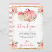ピンクアンドホワイトフローラカボチャ秋の結婚式 サンキューカード (正面/裏面)