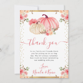 ピンクアンドホワイトフローラカボチャ秋の結婚式 サンキューカード
