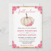 ピンクアンドホワイトフローラカボチャ秋の結婚式 招待状 (正面)