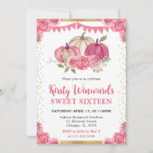 ピンクアンドホワイトフローラカボチャ秋スウィート16 招待状 (正面)