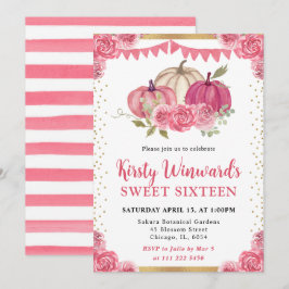 ピンクアンドホワイトフローラカボチャ秋スウィート16 招待状