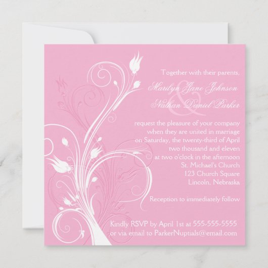ピンクアンドホワイトフローラスクエア結婚式招待状 招待状 (裏面)