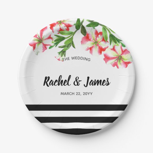 ピンクアンドホワイトペチュニアスフローラアート ペーパープレート (正面)