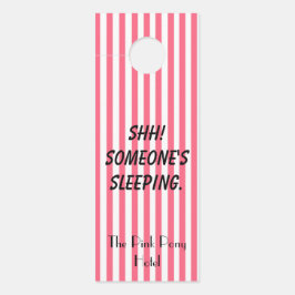 ピンクアンドホワイトホストライプのテル ドアノブサイン