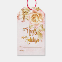 ピンクアンドホワイトホリデーバラハッピーホリデー ギフトタグ