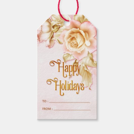 ピンクアンドホワイトホリデーバラハッピーホリデー ギフトタグ (正面)