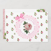 ピンクアンドホワイトローズガールズベビーシャワー招待状 招待状 (正面/裏面)