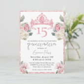 ピンクアンドホワイトローズグリッターティアラキンセアニラ 招待状 (スタンド正面)