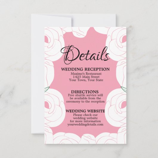 ピンクアンドホワイトローズデザインRSVPカード 出欠カード (正面)