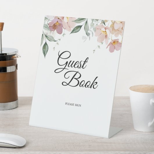 ピンクアンドマウヴヴィンテージフローラ結婚ズゲストブック 台座サイン (インサイチュ)