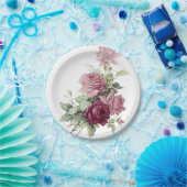 ピンクアンドマルーンフローラ紙プレート ペーパープレート (パーティー)