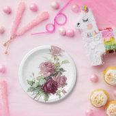 ピンクアンドマルーンフローラ紙プレート ペーパープレート (パーティー)