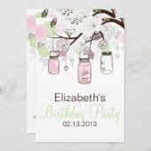 ピンクアンドミントグリーンメイソンジャース誕生日招待状 招待状 (正面/裏面)