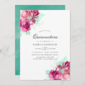 ピンクアンドミントフローラクインセアニラ 招待状 (正面/裏面)