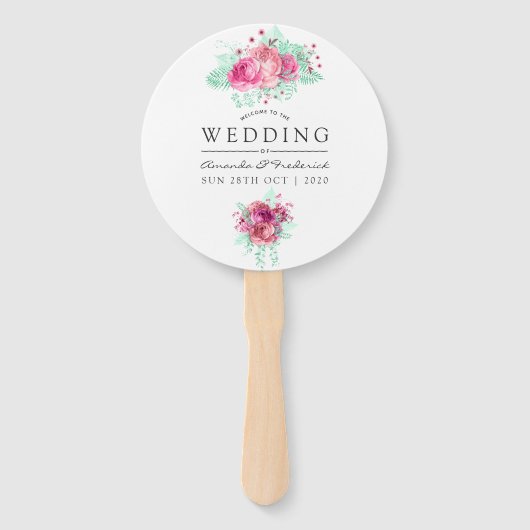 ピンクアンドミントフローラ結婚式の引き出物 ハンドファン (正面)