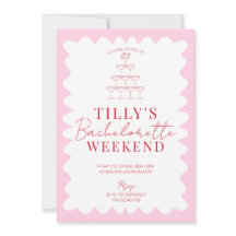 ピンクアンドレッドウェーブヘンウィークエンドパーティの招待状