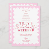 ピンクアンドレッドウェーブヘンウィークエンドパーティの招待状 招待状 (正面/裏面)