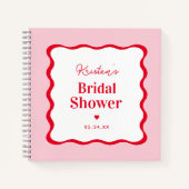 ピンクアンドレッドウェーレトロブライダルシャワーゲストブック ノートブック (正面)