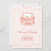 ピンクアンドレッドコケットレトロさくらんぼケーキ誕生日 招待状 (正面)