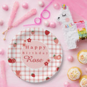 ピンクアンドレッドストロベリーファースト誕生日プレート ペーパープレート (パーティー)