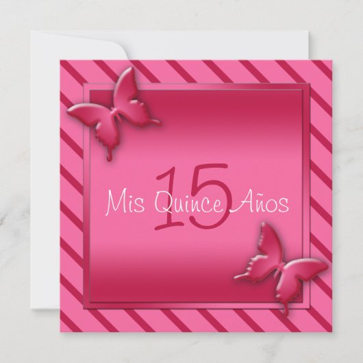 ピンクアンドレッドバタフライキンセアニェラ招待状 招待状 (正面)