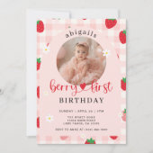 ピンクアンドレッドベリーファースト誕生日招待状 招待状 (正面)