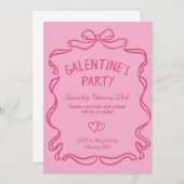 ピンクアンドレッドボウガレンティーンズデイパーティの招待状 招待状 (正面/裏面)