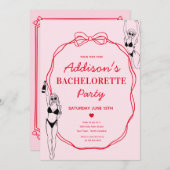ピンクアンドレッドボウバチェロレッテ招待状 招待状 (正面/裏面)
