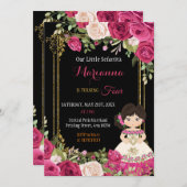 ピンクアンドレッドメキシコフローラガールフィエスタ誕生日  招待状 (正面/裏面)