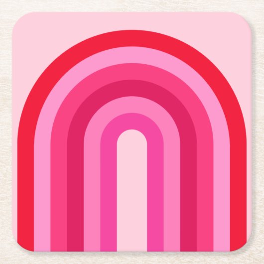 ピンクアンドレッドレトロレインボー スクエアペーパーコースター (正面)