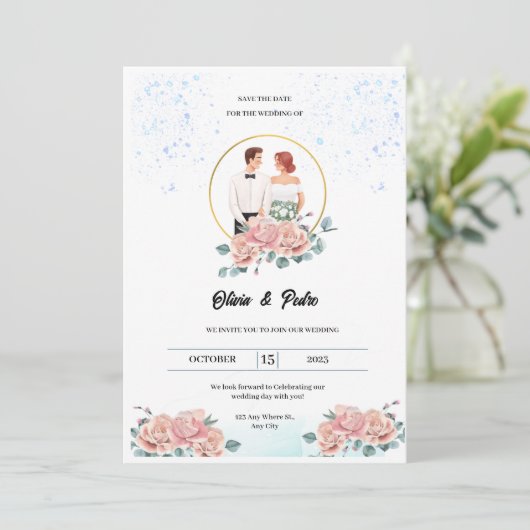 ピンクアンドレッドローズ結婚式招待状 招待状 (スタンド正面)