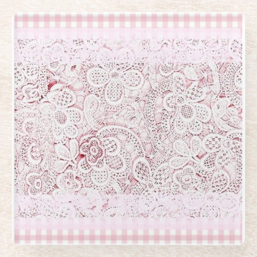 ピンクアンドレースで ガラスコースター (正面)
