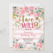 ピンクアンド金ゴールドガールツーワイルド誕生日 招待状 (正面)