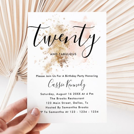 ピンクアンド金ゴールドガール20th誕生日招待状 招待状