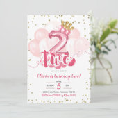 ピンクアンド金ゴールドクラウンバルーンセカンド誕生日 招待状 (スタンド正面)