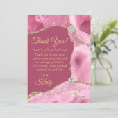 ピンクアンド金ゴールドグリッターアゲート誕生日 サンキューカード (スタンド正面)