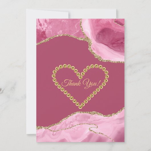 ピンクアンド金ゴールドグリッターアゲート誕生日 サンキューカード (裏面)