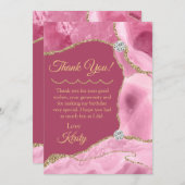 ピンクアンド金ゴールドグリッターアゲート誕生日 サンキューカード (正面/裏面)