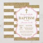 ピンクアンド金ゴールドグリッター洗礼招待状 招待状 (正面/裏面)