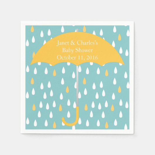 ピンクアンブレラとレインベビーシャワー紙ナプキンス スタンダードカクテルナプキン (正面)