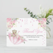 ピンクアンブレラテディベアベビー振りかけるありがとうC サンキューカード (スタンド正面)