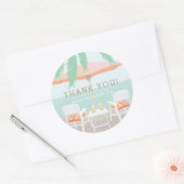 ピンクアンブレラビーチチェアサンキューステッカー ラウンドシール (封筒)
