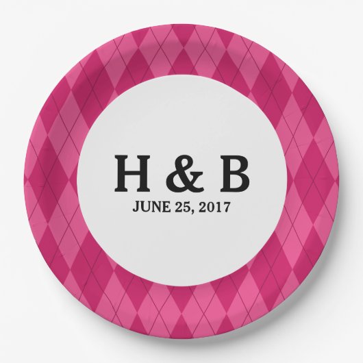 ピンクアーガイルの結婚紙プレート ペーパープレート (正面)