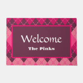 ピンクアーガイル、バブルグムピンク、ホットピンク淡い色の、ピンク ドアマット (正面)