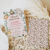 ピンクアーチサファリパーティー動物1st誕生日 招待状