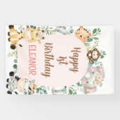 ピンクアーチサファリパーティー動物1st誕生日 横断幕 (横)